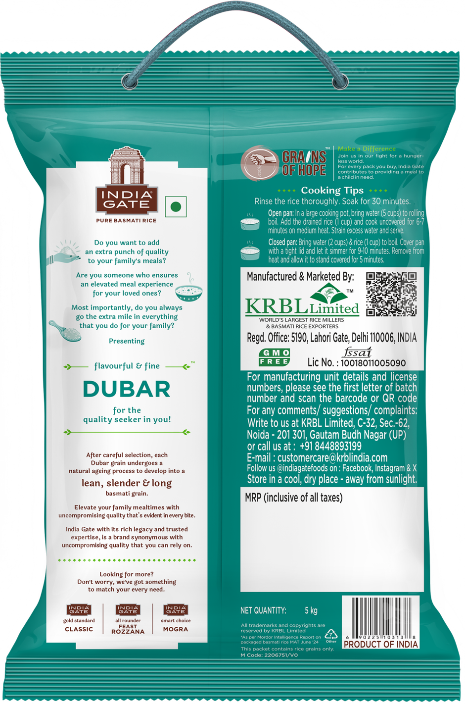 India Gate Flavourful and Fine Dubar Basmati Rice | Long and Slender Grains | Naturally Aged