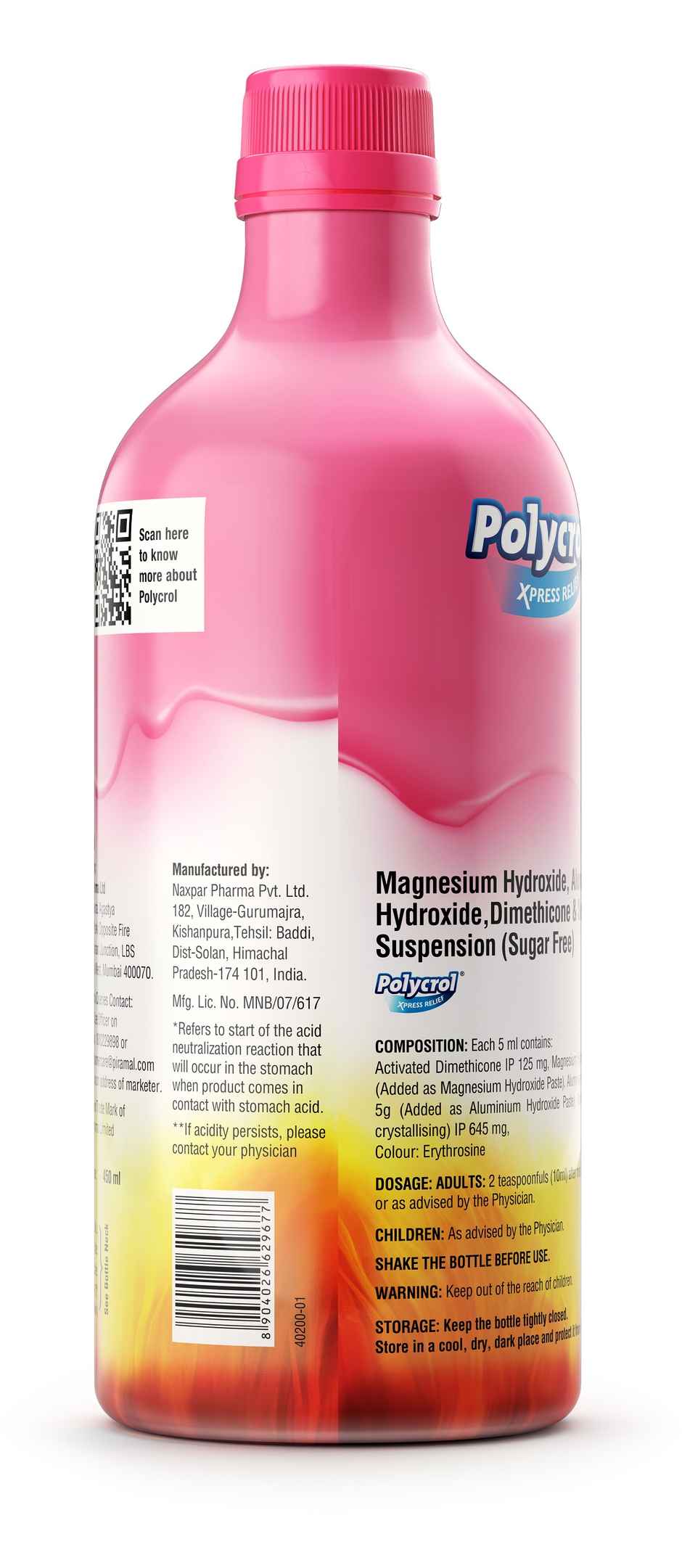Polycrol Xpress Relief Mint Flavour Sugar Free Antacid Gel 