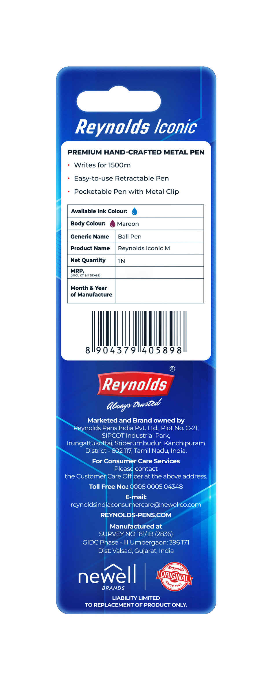 Reynolds Premium Tiktok Metal Pen, Maroon Bodycolor (Blue Pen)