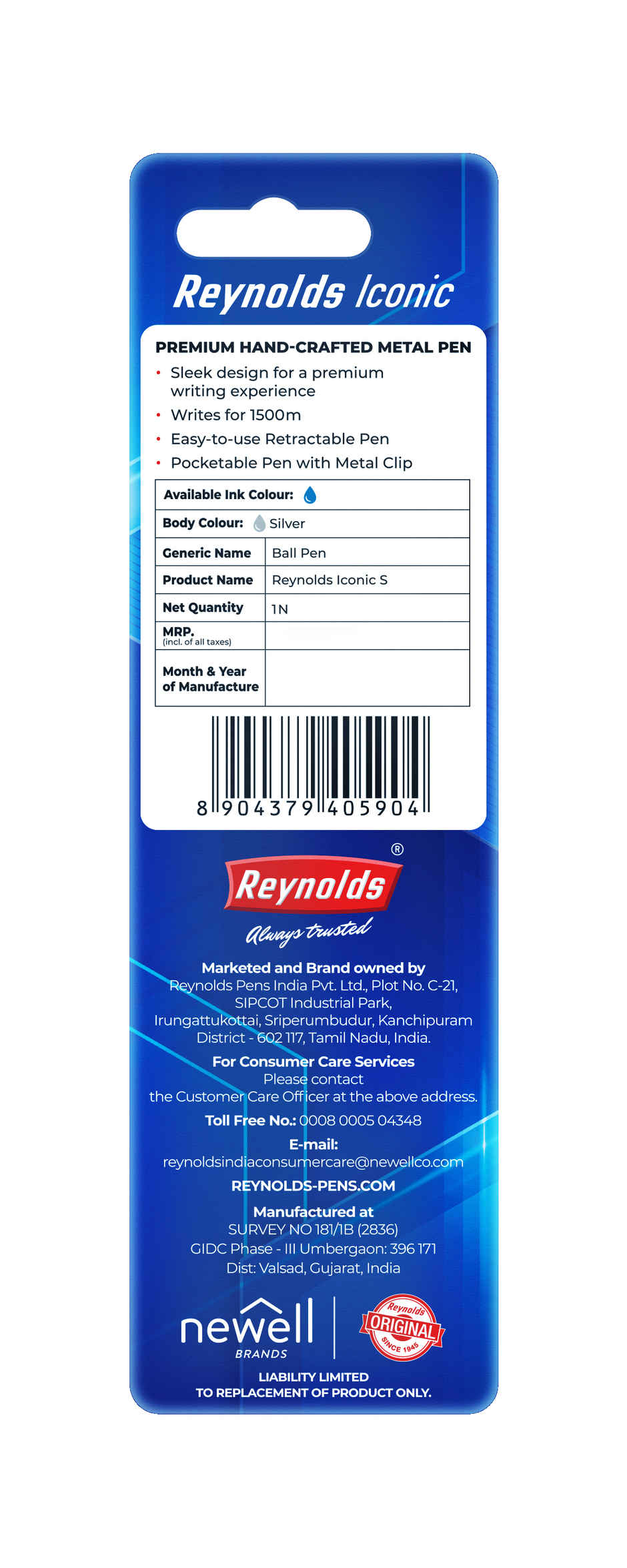 Reynolds Premium Tiktok Metal Pen, Silver Bodycolor (Blue Pen)