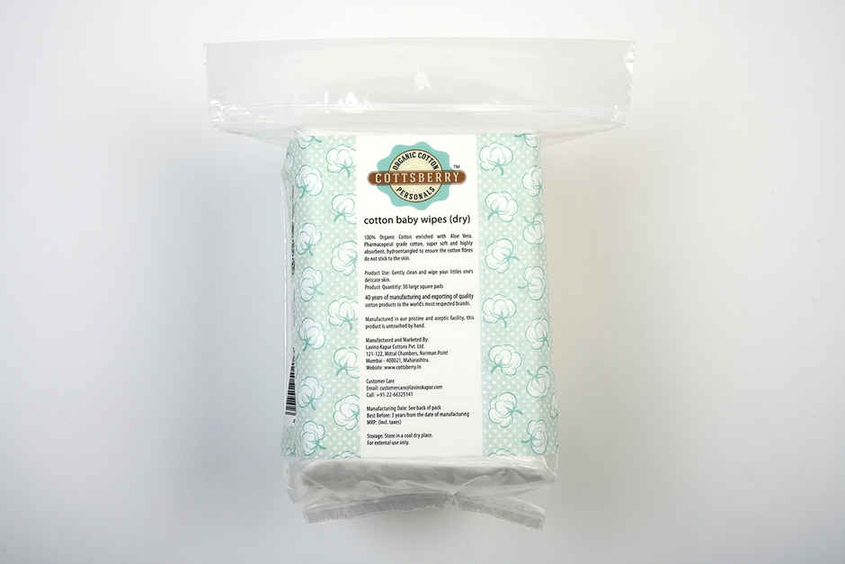 Cottsberry Organic Cotton Large Baby Wipes (Dry) with Aloevera 50's