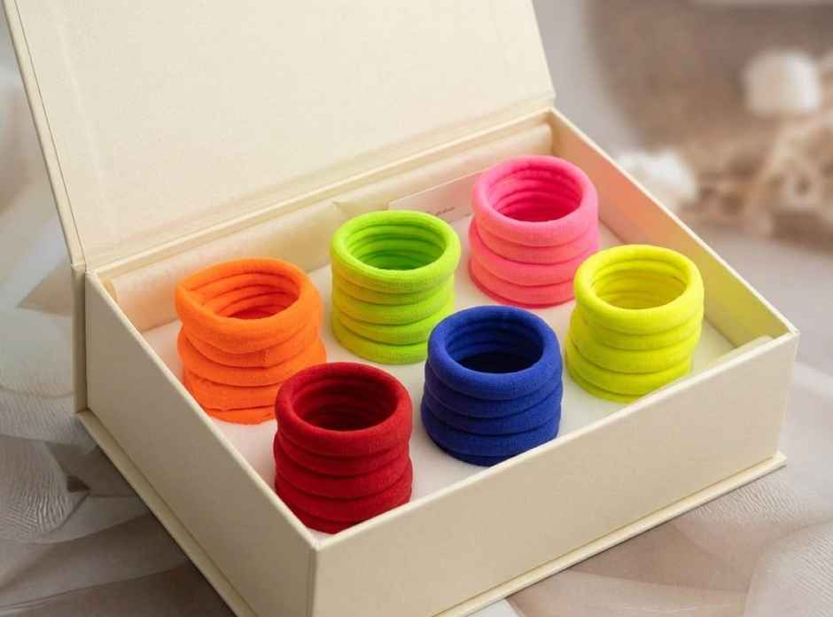 The Opal Factory Hair Accessories | Elastic Bands for Girls | Set of 30 | Small | Neon Multi