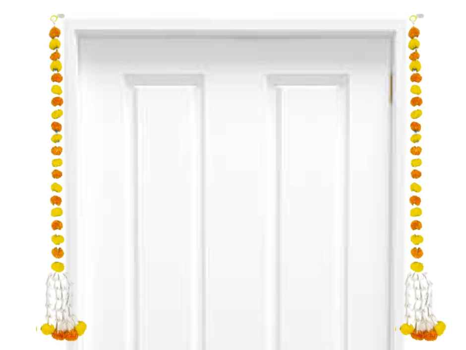 Flower String Bandhanwar | Festival Decoration | Marigold Design | 2 pcs | Yellow & Orange | Gullak