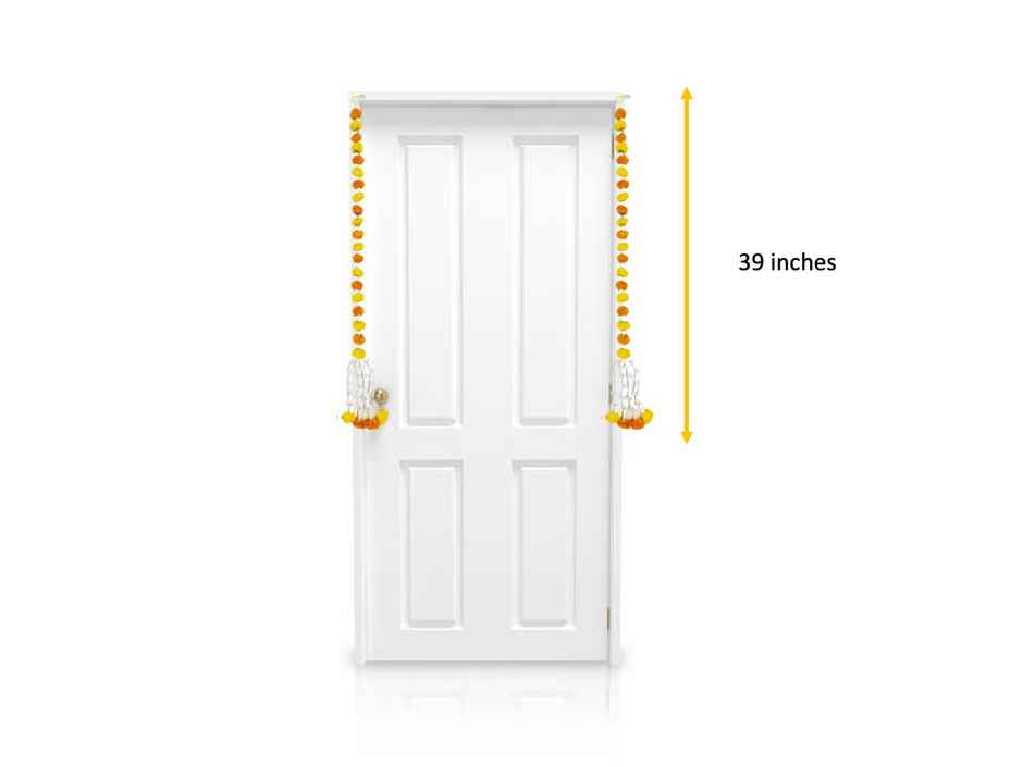 Flower String Bandhanwar | Festival Decoration | Marigold Design | 2 pcs | Yellow & Orange | Gullak