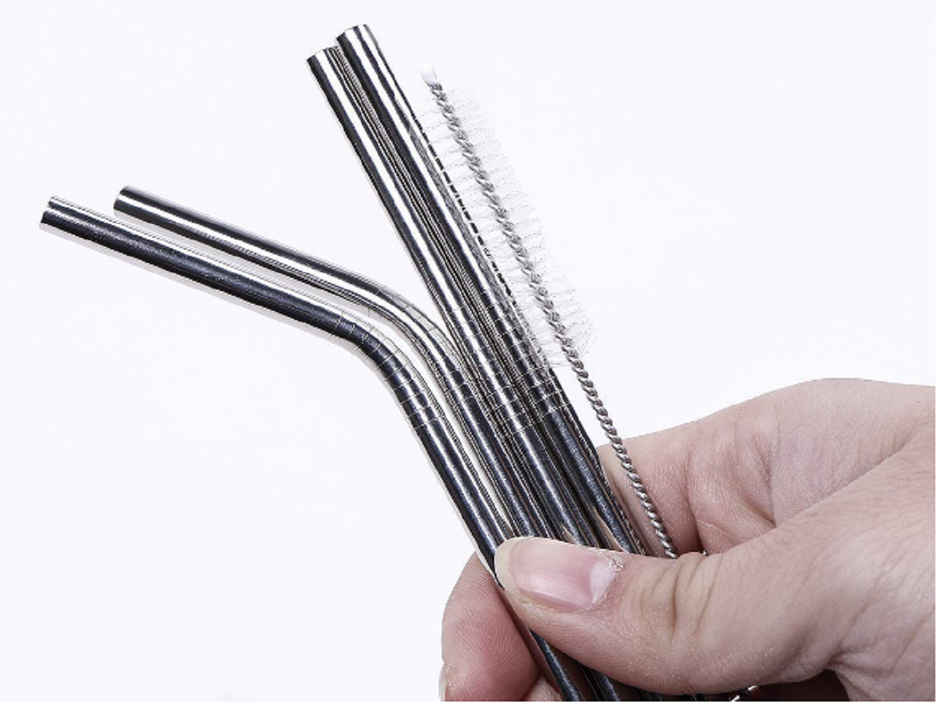 Soham Housewares Reusable Stainless Steel Straw With Cleaning Brush- Long Metal Straws For Drinking