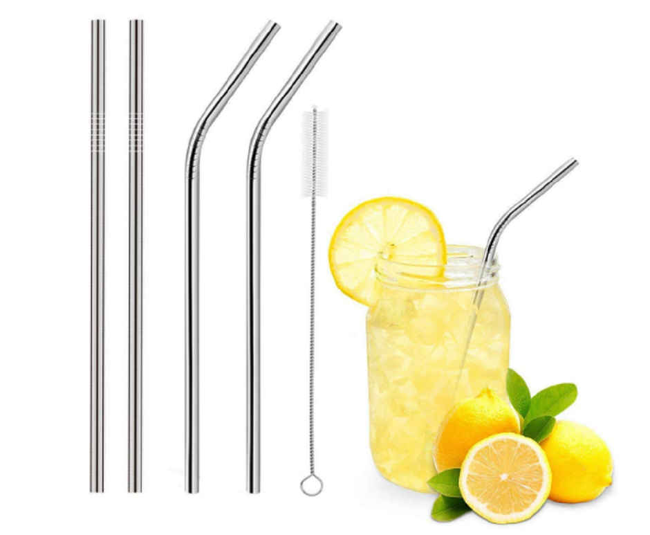 Soham Housewares Reusable Stainless Steel Straw With Cleaning Brush- Long Metal Straws For Drinking
