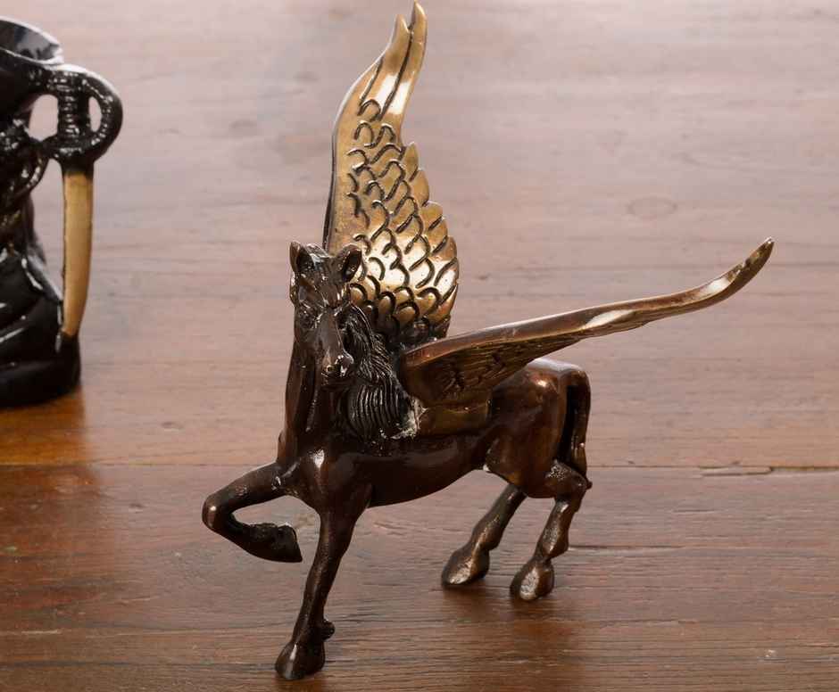 eCraftIndia Brass Antique Finish Flying Angel Horse Statue Animal Figurine Decorative Showpiece