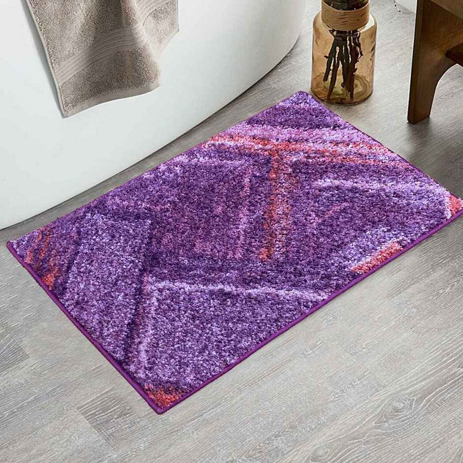 Bianca Super Soft Designer Anti Slip Bath Mat | Medium | Spa Geometric | Plum