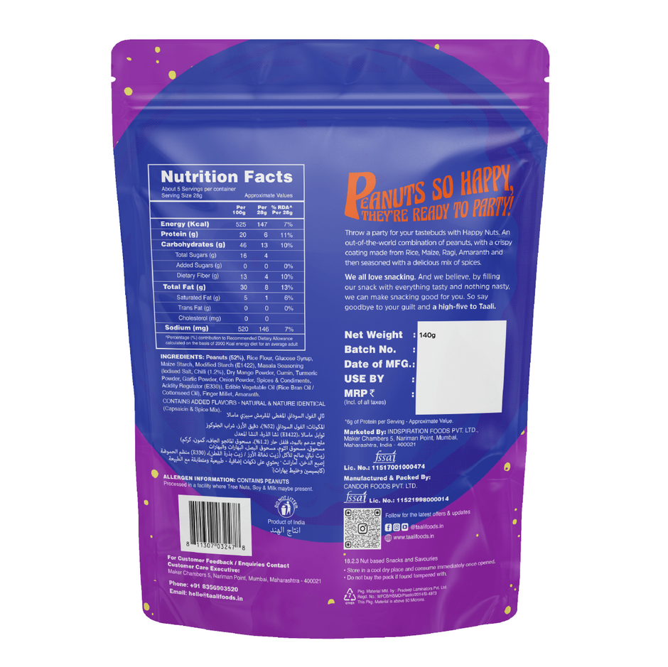 Taali Spizee Masala Coated Peanuts, Crispy, Roasted Not Fried, Happy Nuts, No Maida