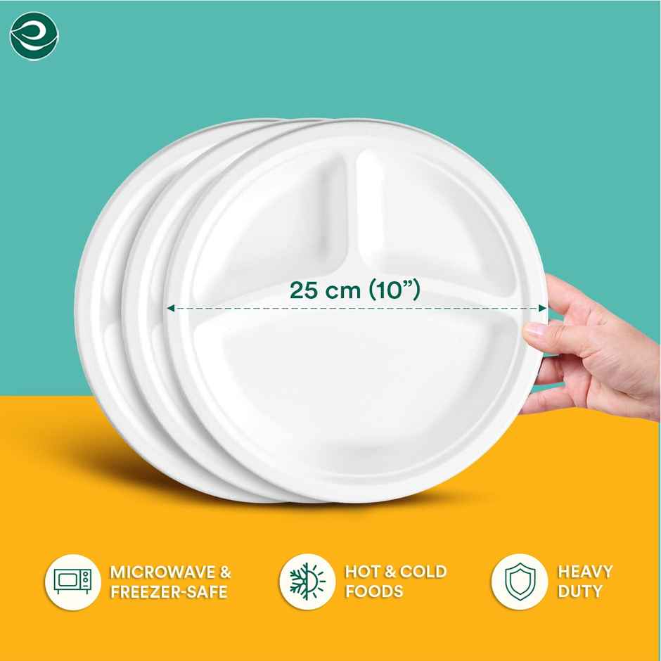 Disposable Plate | Round | 3 Compartment | 10 inch | 10 Count | Eco Soul