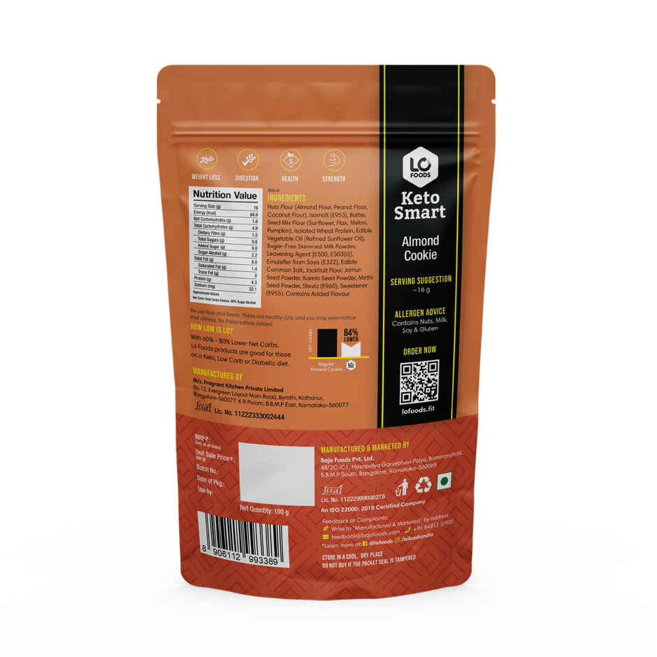 Lo Foods Ultra Low Carb Keto Flour, Keto Friendly Select Multigrain Atta With Almond Flour (1kg) & Lo! Foods Keto Cookies Almond Flavoured Biscuits (100g) Combo