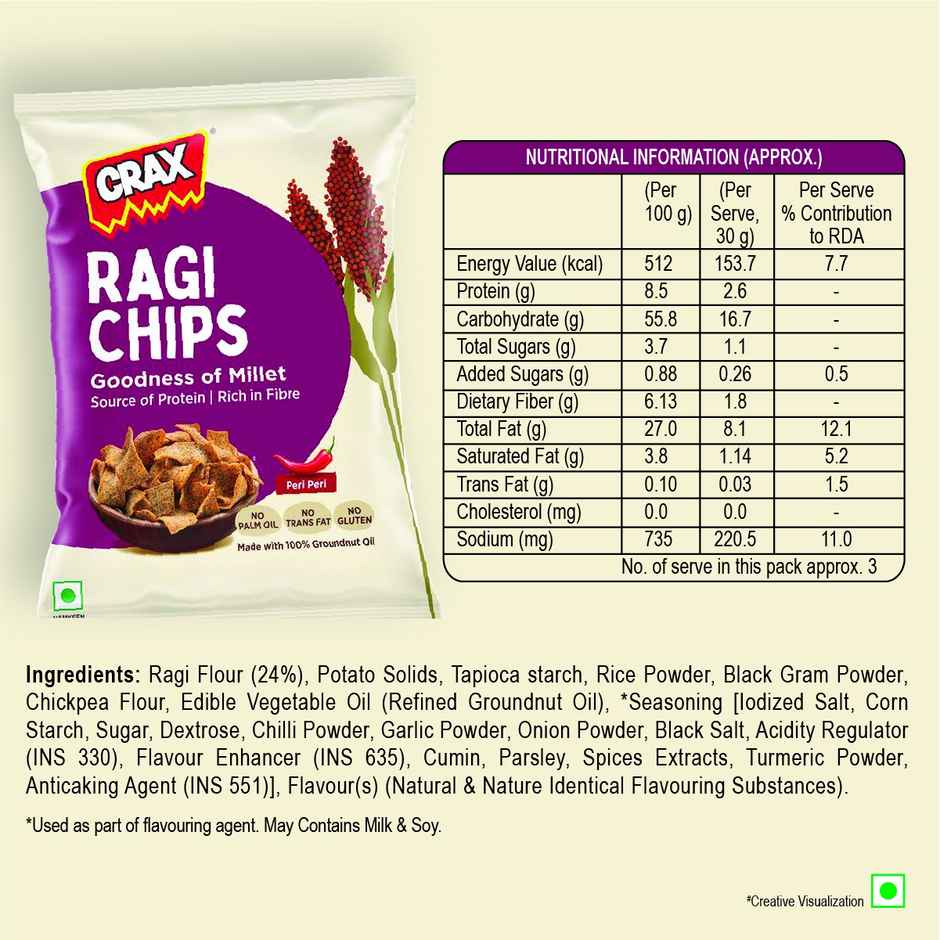 Crax Peri Peri Ragi Chips | Healthy Protein Snacks With No Palm Oil