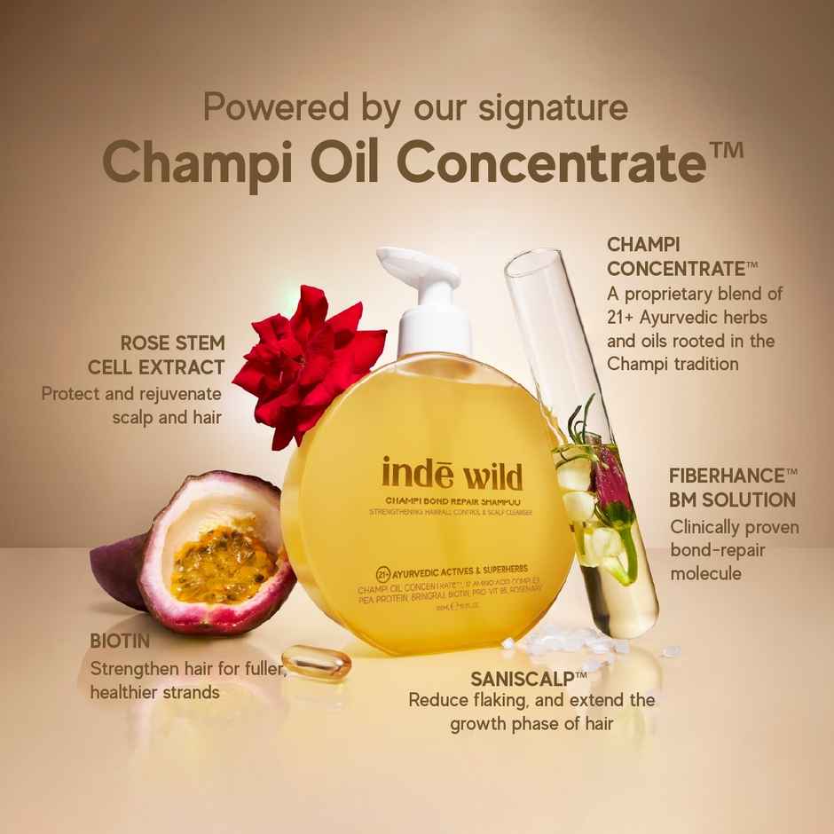 inde wild Champi Bond Repair Shampoo | Strengthening, Hairfall Control & Scalp Cleanser