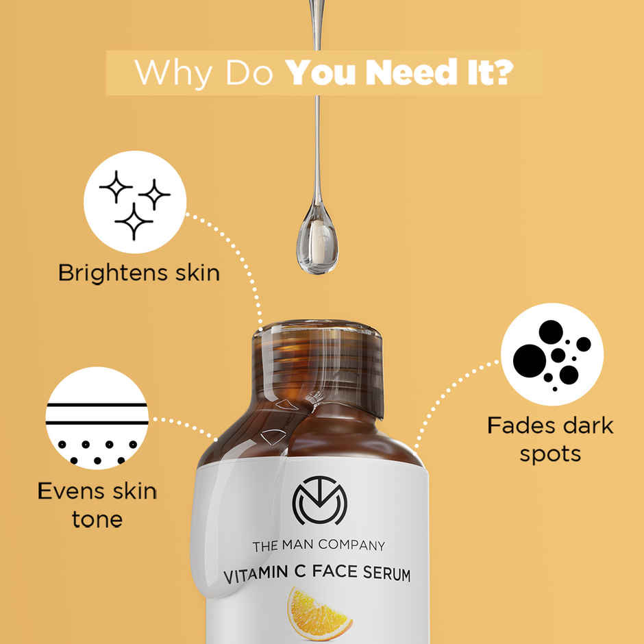 The Man Company Vitamin C Face Serum | With Hyaluronic acid| Evens skin tone & boosts collagen | For all skin types