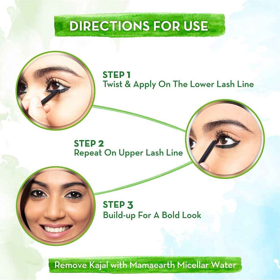 Mamaearth Charcoal Black Long Stay Kajal Black Waterproof, For 11-Hour Smudge-Free Stay