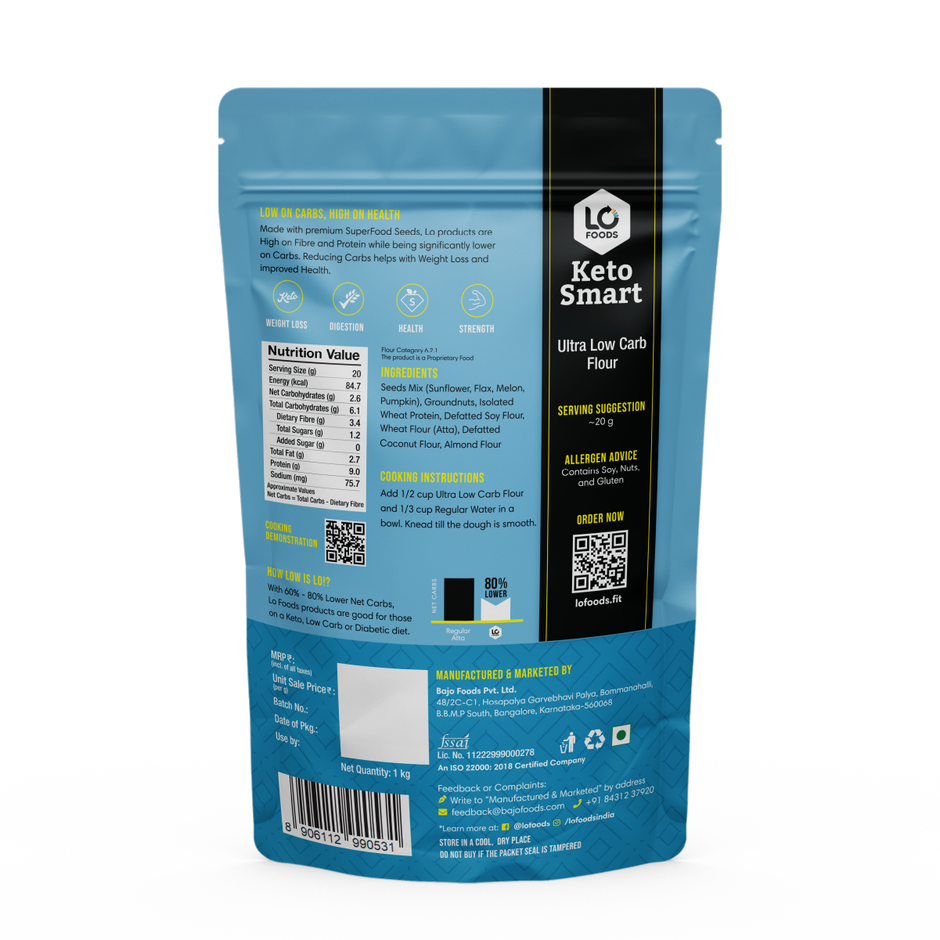 Lo Foods Ultra Low Carb Keto Atta | Low GI, 30gm Protein Flour with Almond
