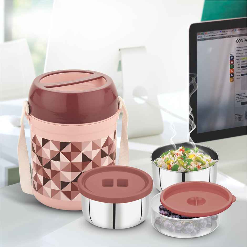 Asian Diet Meal Lunch Box With 3 Containers (Colour May Vary)