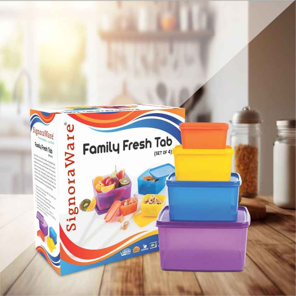 Signoraware Family Fresh Tab Container Set | 2500 ml + 1200 ml + 500 ml + 160 ml | Multicolour