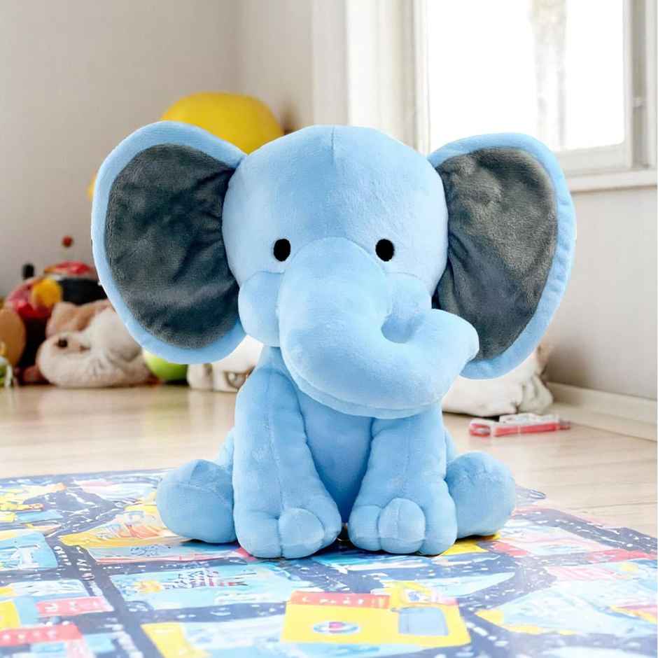 Babique Elephant Sitting Plush Cute Kids Soft Toy | Animal Home Decor Boys/Girls | Blue | 30 cm