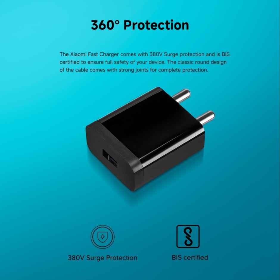 Mi Xiaomi 2A USB-A to Micro USB Fast Charger|Phone Wall Charger Compatible with Android, Samsung Galaxy, Xiaomi Redmi, Headphones, Bluetooth Devices - 10W Mobile Charging Block - Black