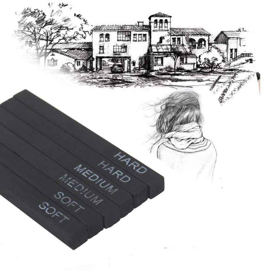 Compressed Charcoal Sticks, 6 Piece, Soft,Medium,Hard