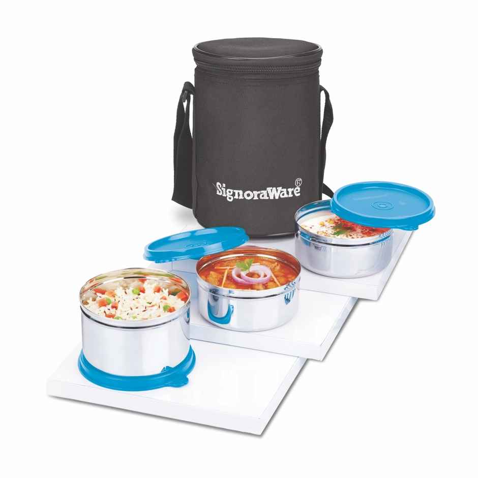 SignoraWare Executive Stainless Steel Lunch Box | set of 3 | |350ml + 350ml + 500ml | Blue