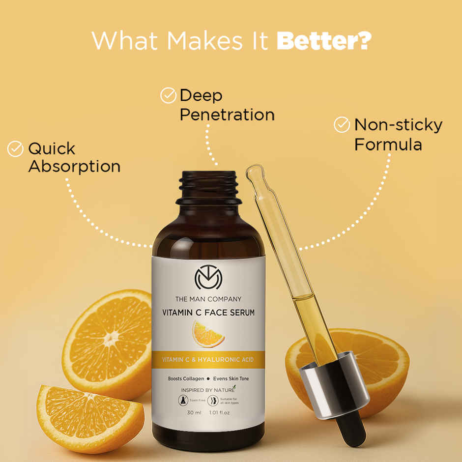 The Man Company Vitamin C Face Serum | With Hyaluronic acid| Evens skin tone & boosts collagen | For all skin types