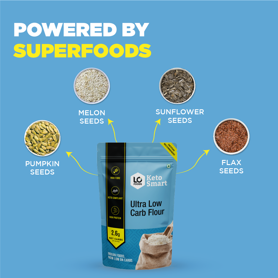 Lo Foods Ultra Low Carb Keto Flour, Keto Friendly Select Multigrain Atta With Almond Flour (1kg) & Lo! Foods Keto Cookies Almond Flavoured Biscuits (100g) Combo