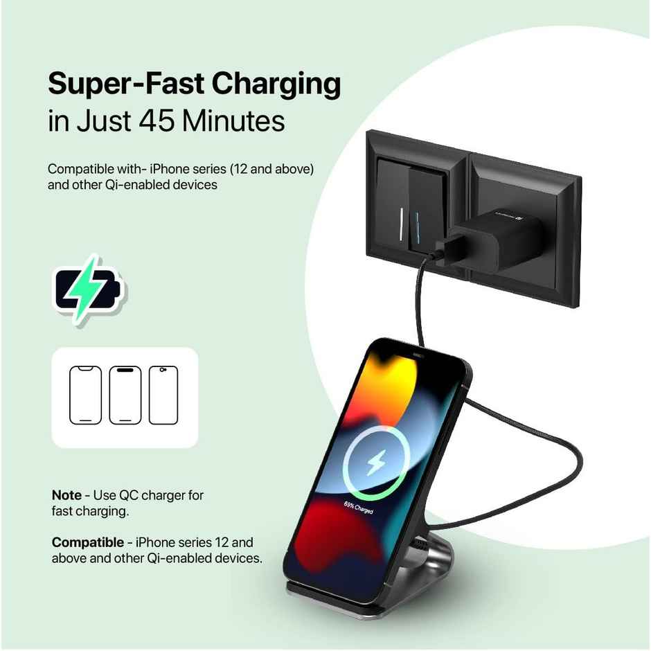 Portronics Freedom 15 Plus 15W Desktop Wireless Charger + Mobile Stand with Dual Coil(Silver & Black)