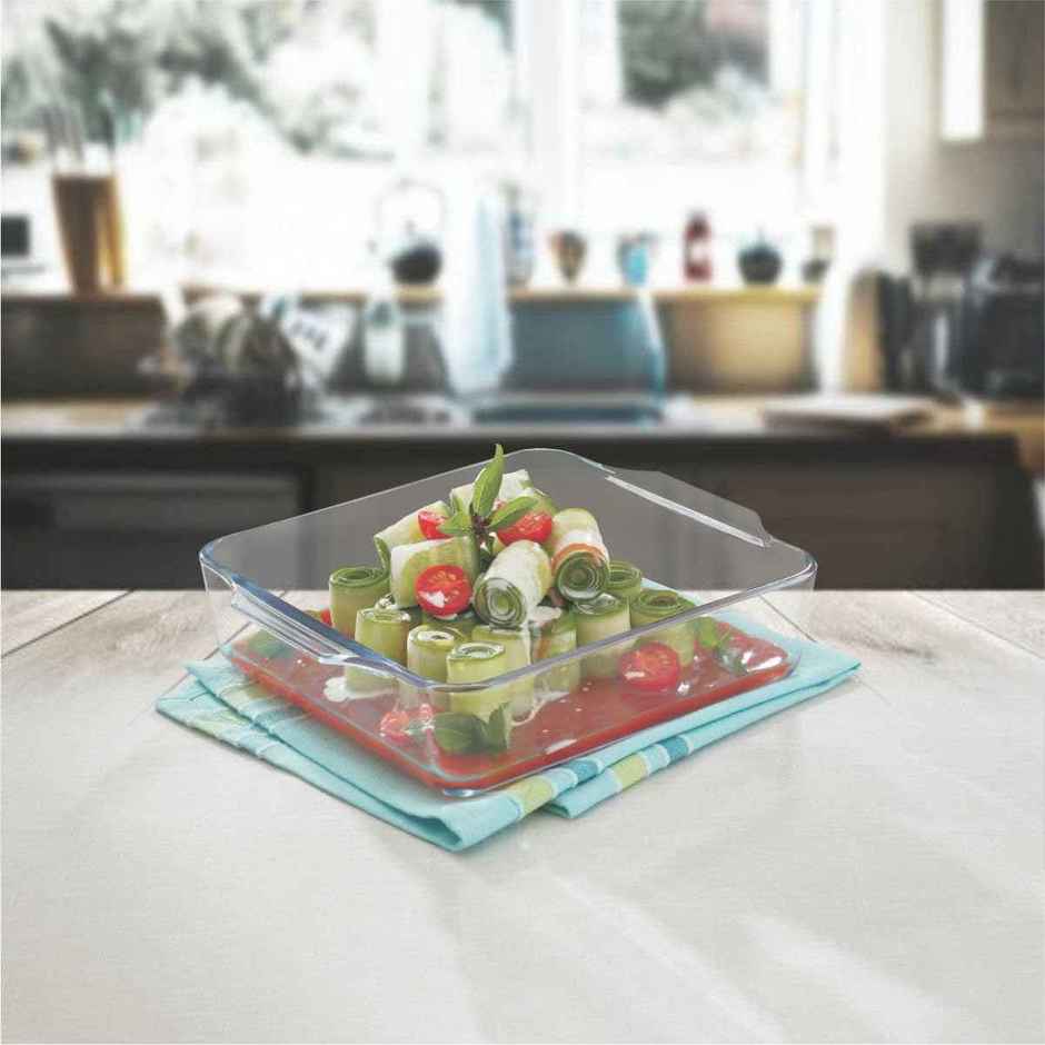 Signoraware Bake N Serve Square Dish | 500 ml | Clear | Glass Baking Dish, Oven Safe Dish