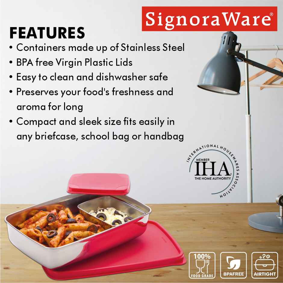 Signoraware Compact Steel Lunch Box (Big) - Assorted