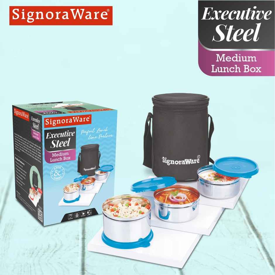SignoraWare Executive Stainless Steel Lunch Box | set of 3 | |350ml + 350ml + 500ml | Blue
