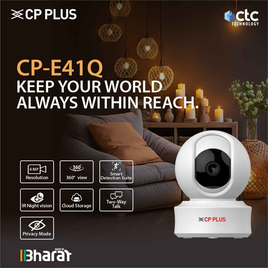 CP PLUS CP-E41Q 4MP Wi-Fi PT Camera with Motion Detection Two-Way Talk & Google Home Support