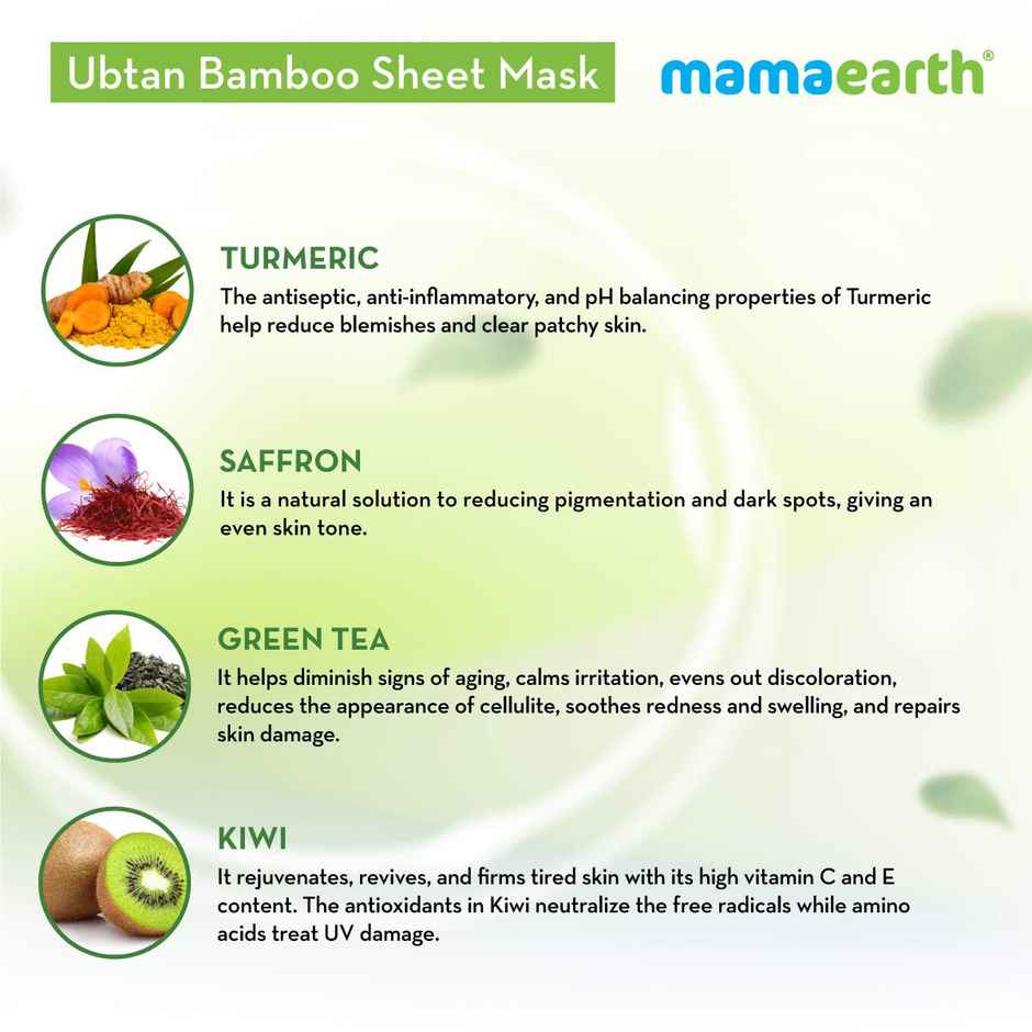 Mamaearth Ubtan Bamboo Sheet Mask with Turmeric & Saffron for Skin Brightening - 25 g