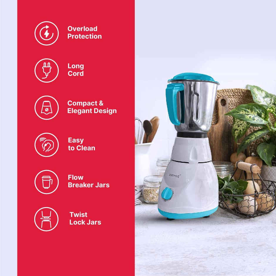 ZunVolt Power MG5 500 Mixer Grinder | 3 Jars | White