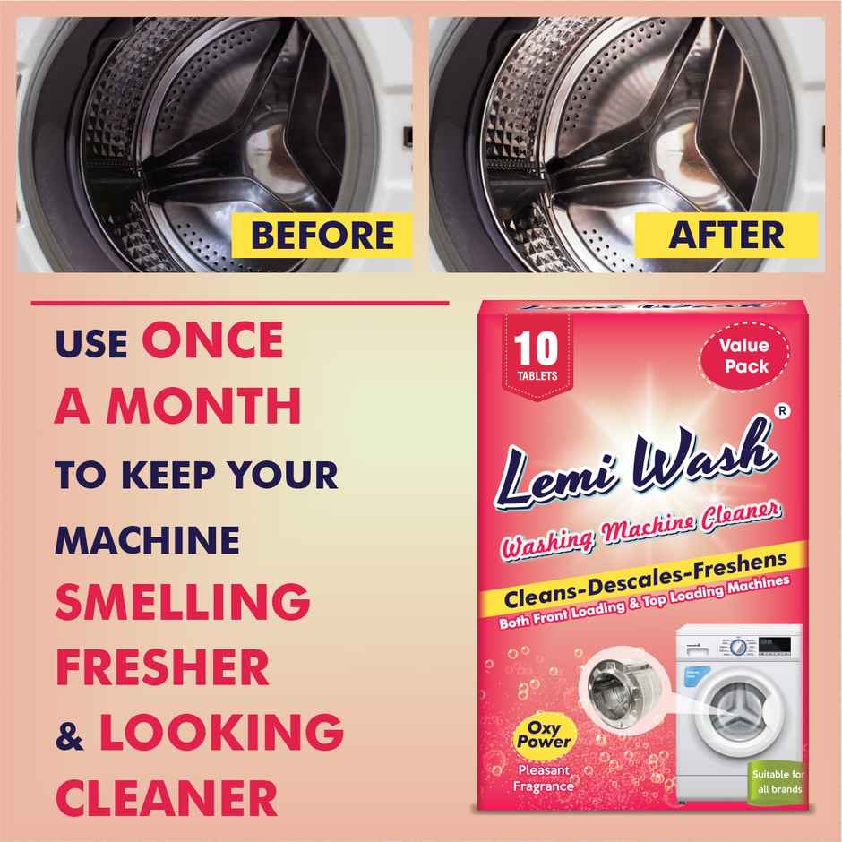 Lemiwash Washing Machine Cleaner 10 Tablets | Eliminates Odor | For Front And Top Loading