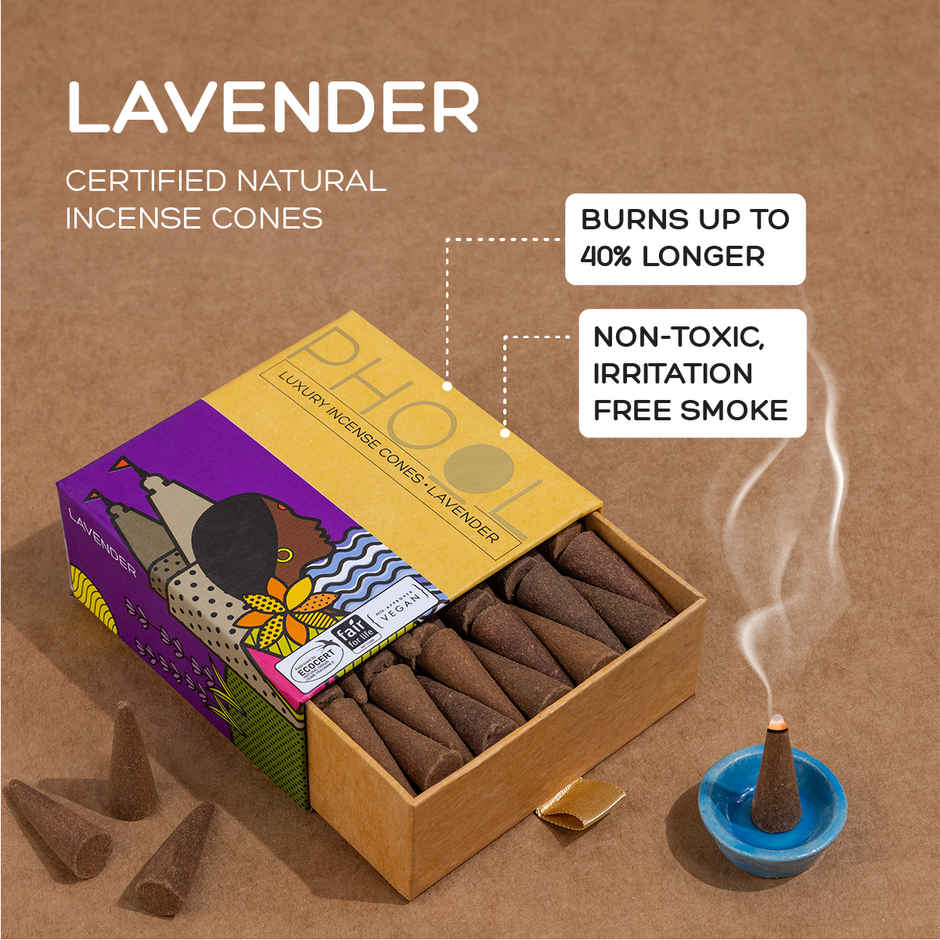 Lavender Dhoop Cones | Natural Certified Incense Cones | Phool