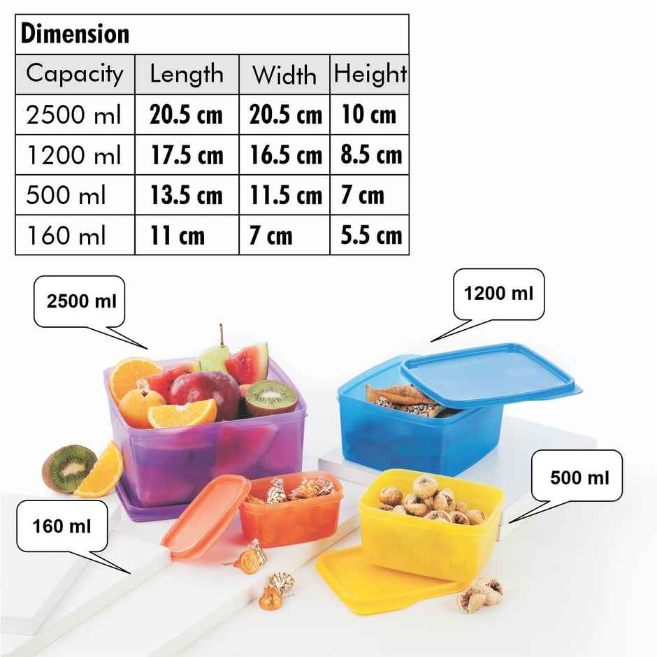 Signoraware Family Fresh Tab Container Set | 2500 ml + 1200 ml + 500 ml + 160 ml | Multicolour