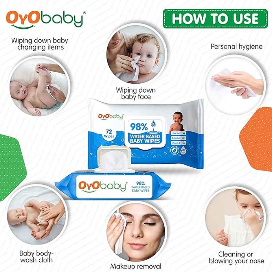 Oyo Baby Soft Wet Wipes Enriched With Aloe Vera, Cleansing Baby Wet Wipes With Lid, Pack Of 3