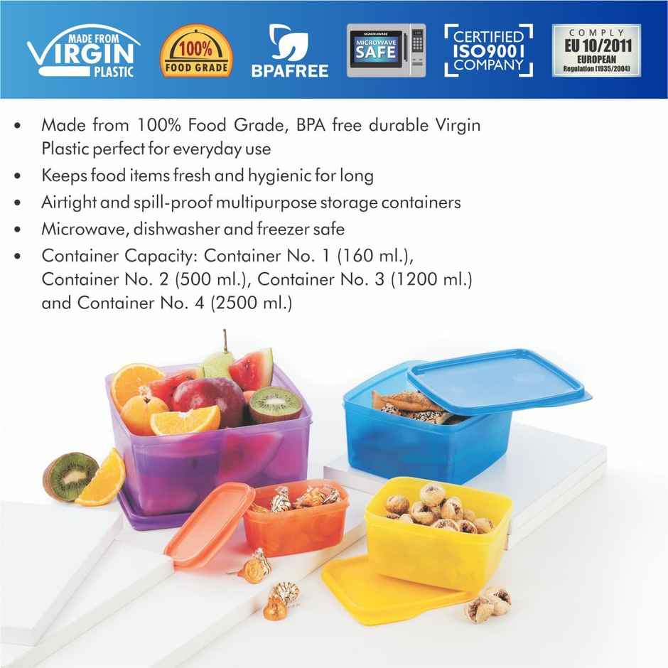 Signoraware Family Fresh Tab Container Set | 2500 ml + 1200 ml + 500 ml + 160 ml | Multicolour