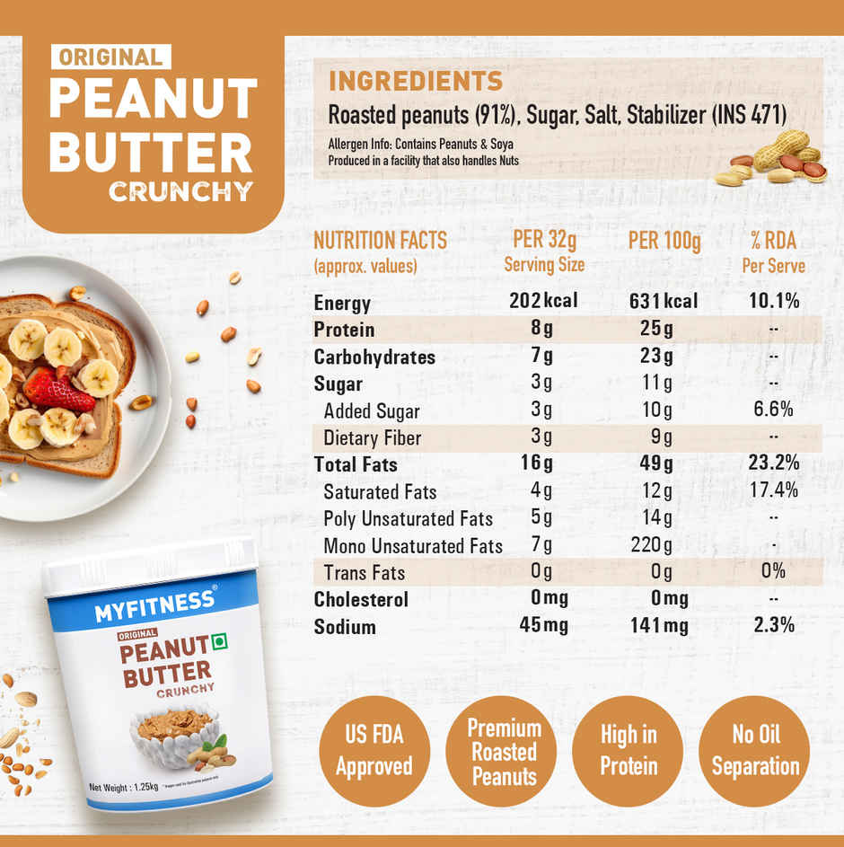 MyFitness Original Peanut Butter Crunchy Spread | High Protein