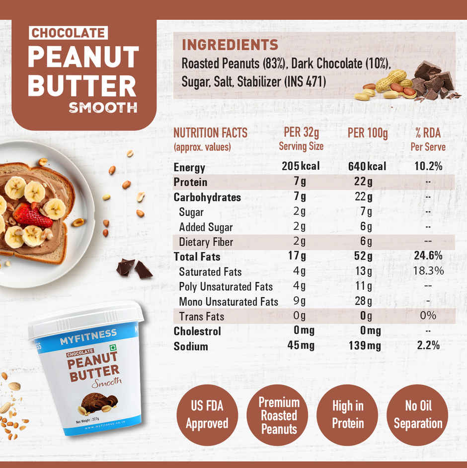 MyFitness Chocolate Peanut Butter Smooth Spread | High Protein