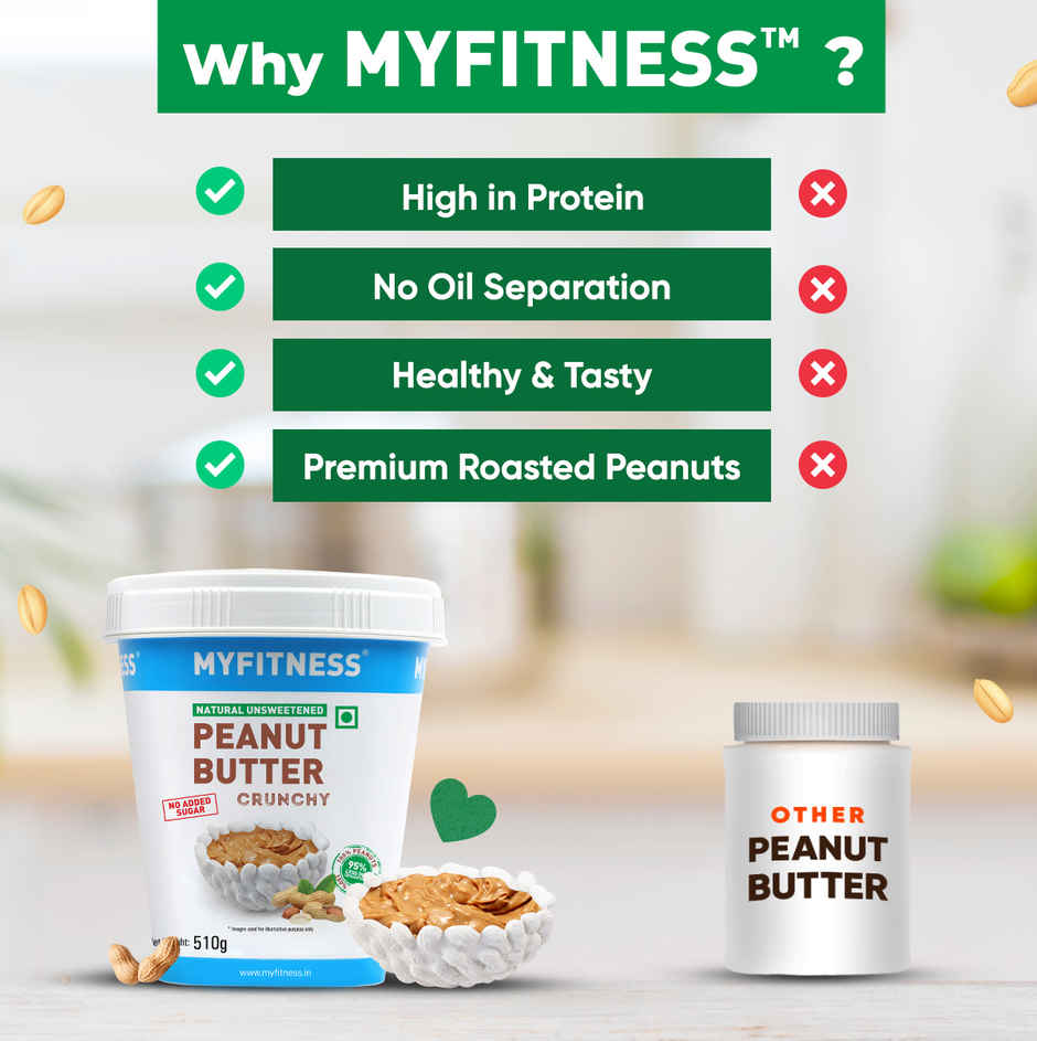 MyFitness All Natural Peanut Butter Crunchy Spread | No Sugar, High Protein