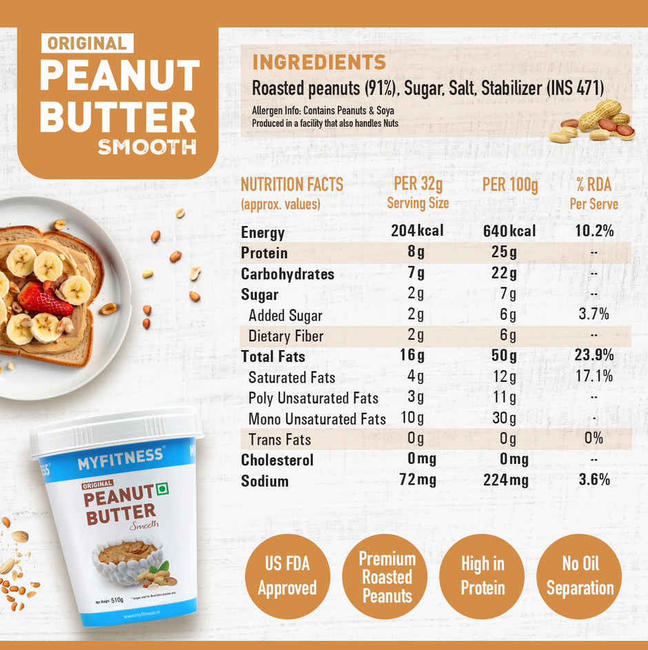 MyFitness Original Peanut Butter Smooth Spread | High Protein Combo