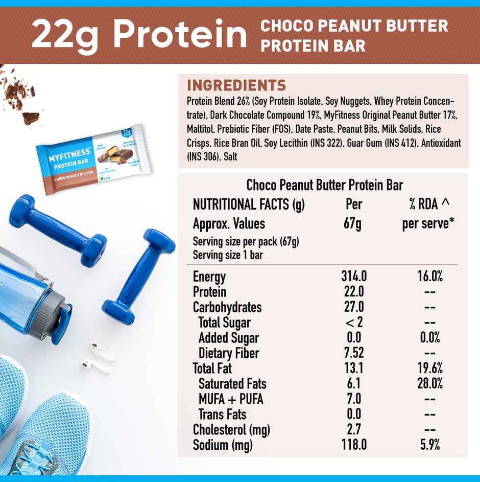 Myfitness Chocolate Peanut Butter Protein Bar Mono Carton, Pack of 6 Combo