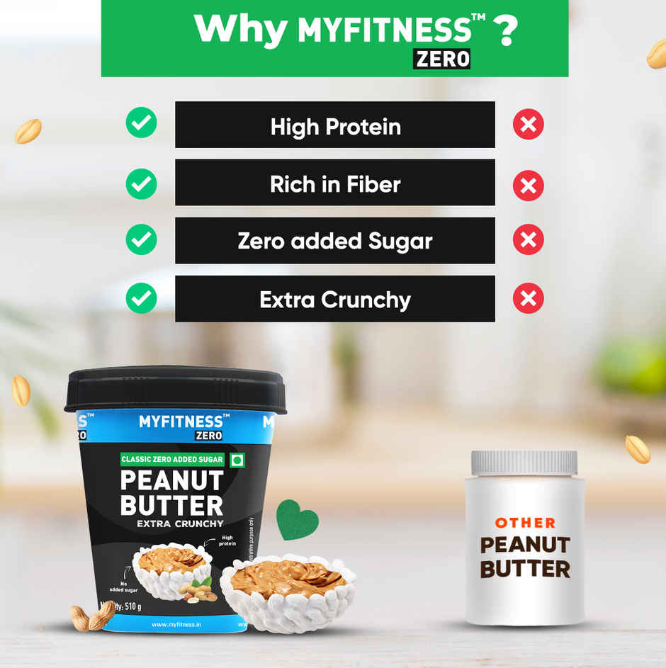 MyFitness 28g High Protein Unsweetened Peanut Butter Crunchy | Zero Added Sugar & No Oil Separation