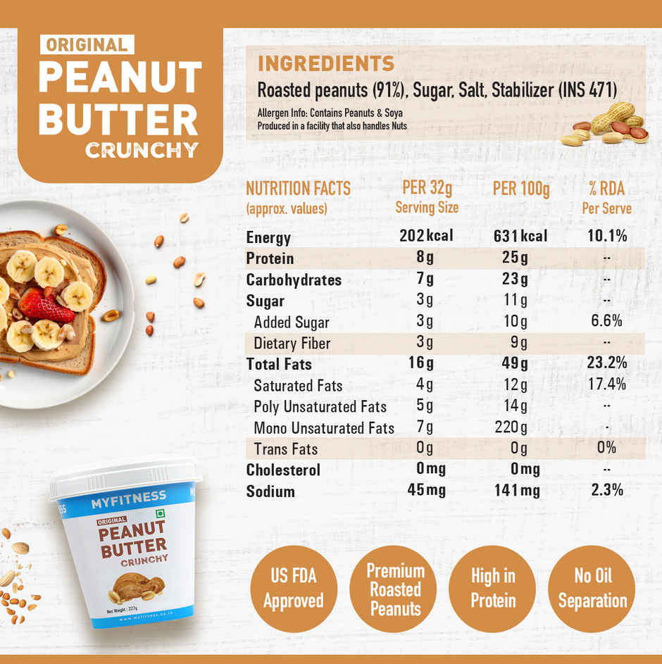 MyFitness Original Peanut Butter Crunchy Spread | High Protein