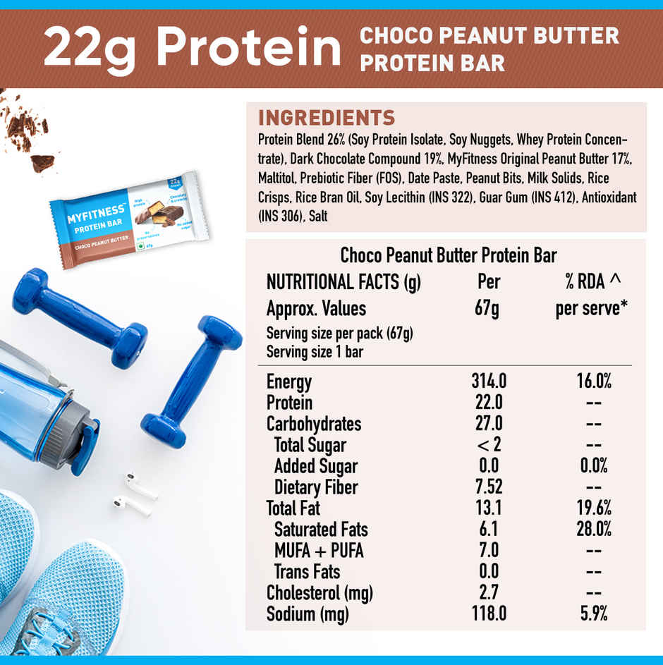 Pro.Fitness (11g) Protein Bar - Choco Peanut Butter | Pack of 6 |From makers of MyFitness peanut butter