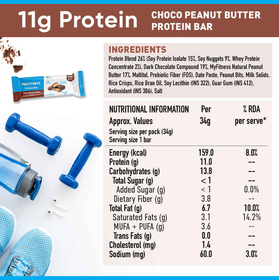 Pro.Fitness Choco Peanut Butter Protein Bar (34g) & Pro.Fitness Dark Chocolate High Protein Oats (375g) Combo