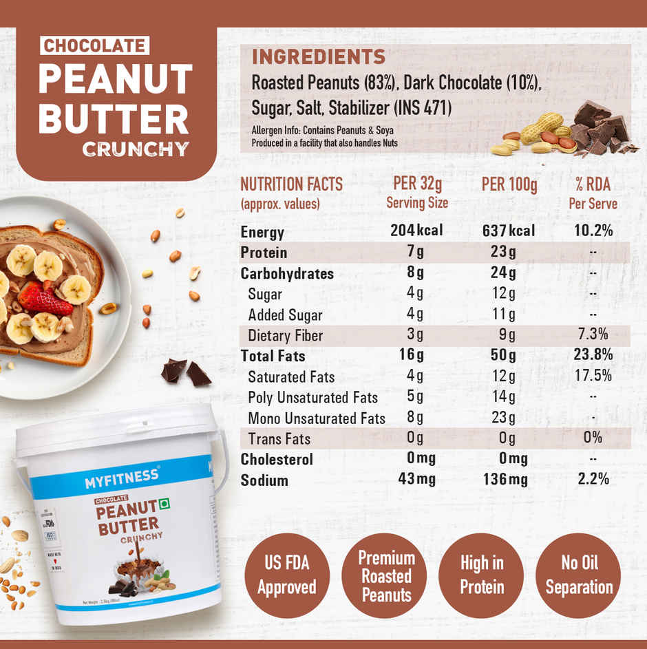 MyFitness Chocolate Peanut Butter Crunchy Spread | High Protein
